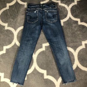 American Eagle Jeans Womens Sz 4 Distressed Raw Hem Super Stretch Jegging Crop